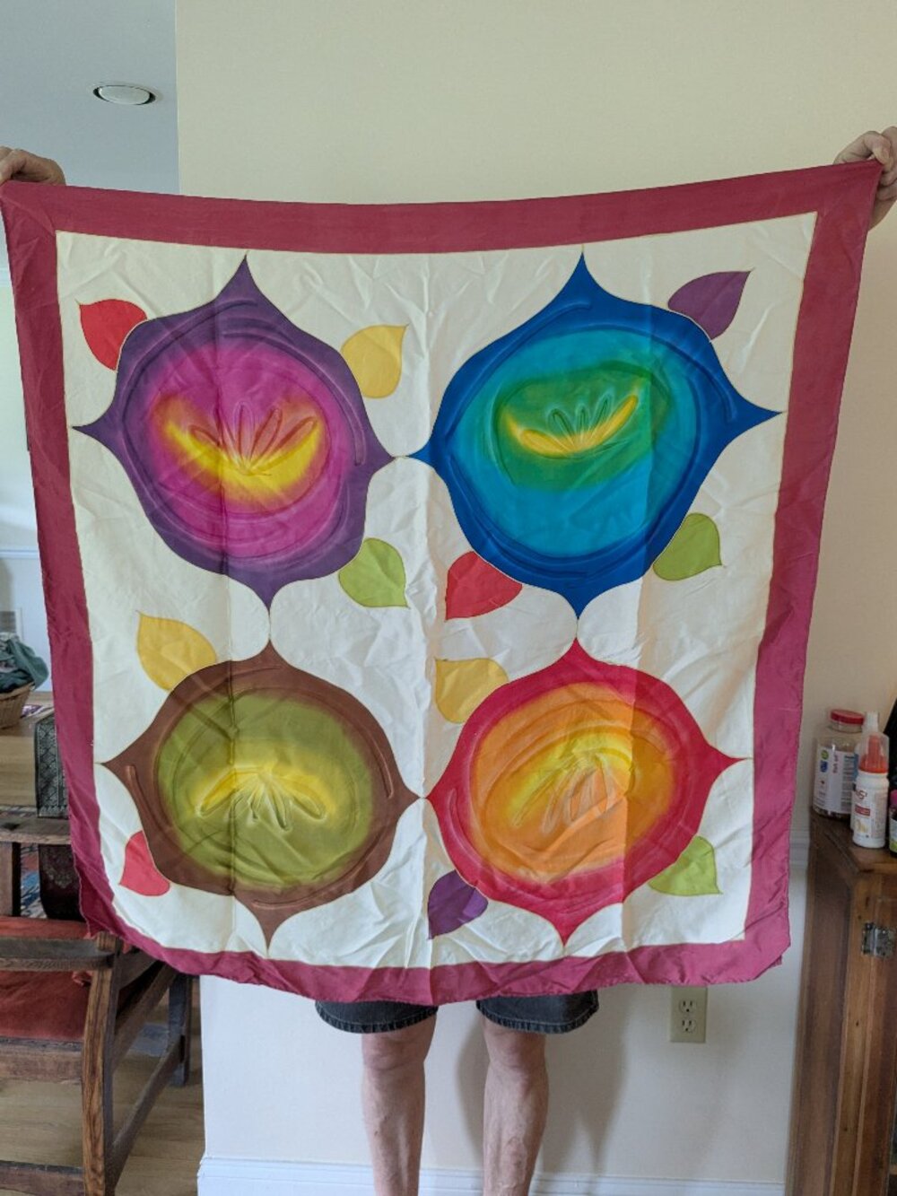 BIG colorful SILK scarf 40x41" - Picture 2 of 2